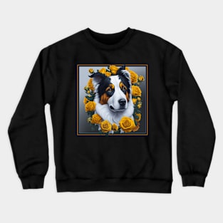 Australian Shepherd yellow roses 2 Crewneck Sweatshirt